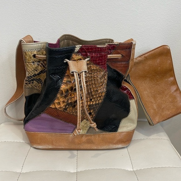 caprice Handbags - Vintage Caprice Patchwork Snakeskin Bucket Bag Satchel Handbag/Purse